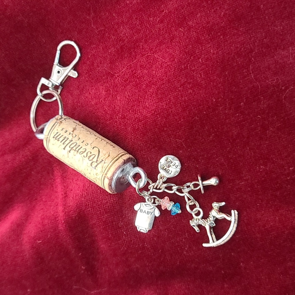 Baby Parents Wine Cork Key Chain charms - Upcycled Wine Cork